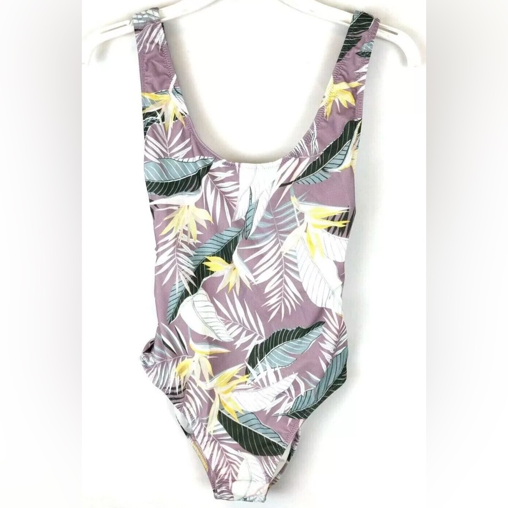 Volcom women’s One Piece in Purple and Yellow Hawaiian print